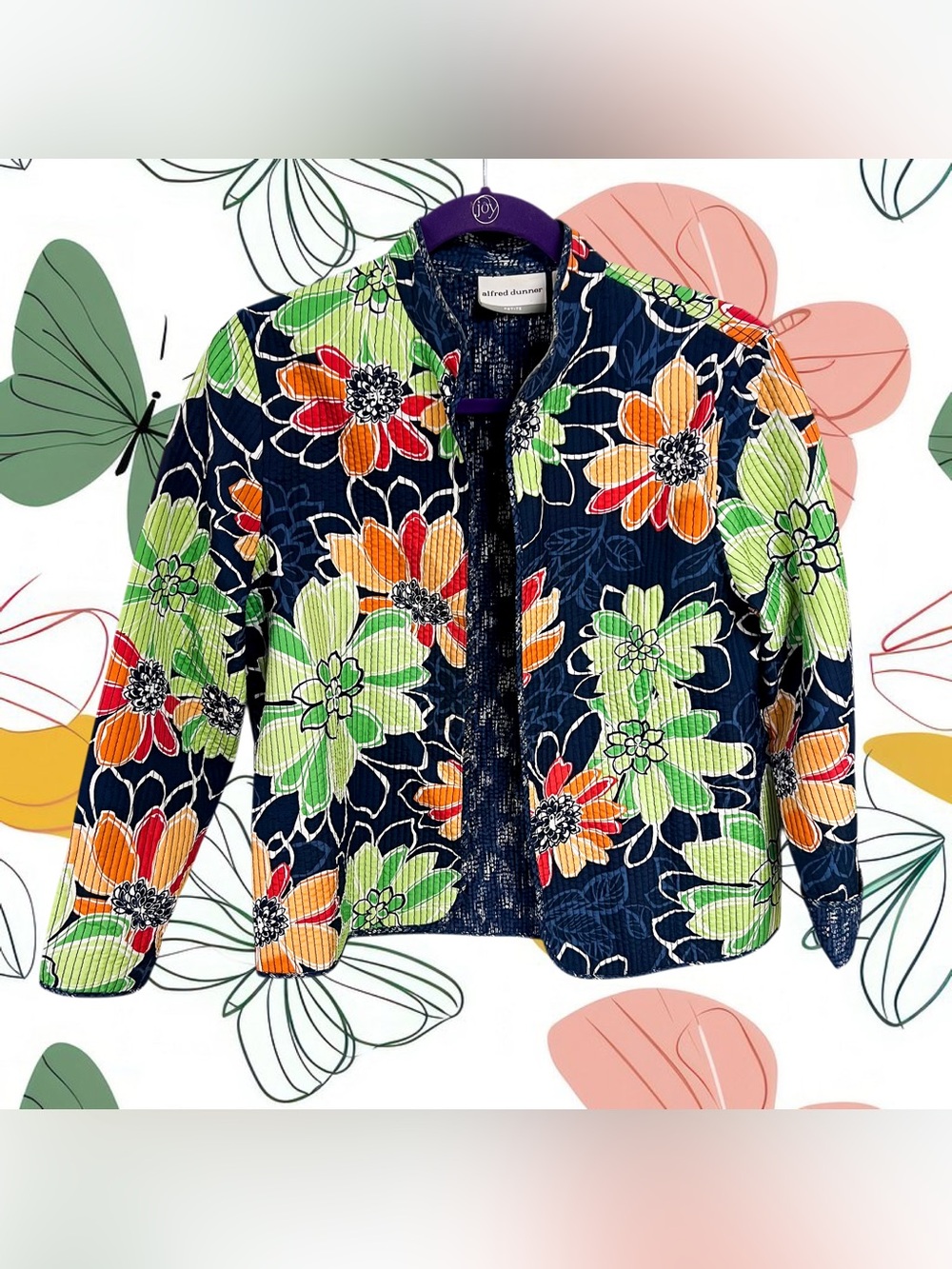 Vintage Alfred Dunner navy floral quilted shacket